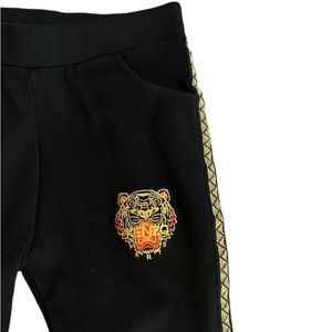 Kenzo Black Leggings Ankle Pants with Embroidered Tiger